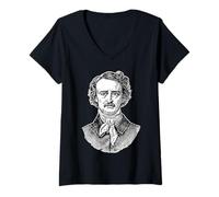 Mujer Edgar Allan PoE Retrato Grabado Camiseta Cuello V