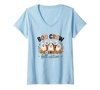 Mujer Edición de otoño de Boo Crew, Lindos Fantasmas y Divertidos Halloween Camiseta Cuello V