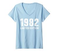 Mujer Edición Limitada y Nacido en 1982 Camiseta Cuello V, Azul Bebé, XXL