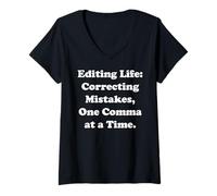 Mujer Editing Life Correcting Mistakes One Comma Funny Camiseta Cuello V