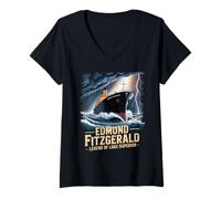 Mujer Edmund Fitzgerald Leyenda del Lago Superior Camiseta Cuello V