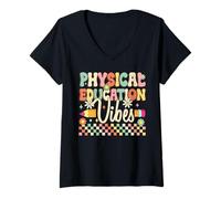 Mujer Educación Física Vibes Retro Escuela Diseño Camiseta Cuello V
