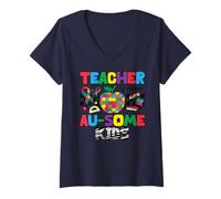 Mujer Educadores de Autismo Concientización sobre el Autismo Maestros de Educación Especial Camiseta Cuello V
