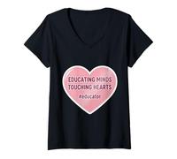 Mujer Educando Mentes Tocando Corazones Escuela Profesor Educador Camiseta Cuello V