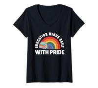 Mujer Educating Minds Daily Pride Rainbow Books, Maestra Camiseta Cuello V