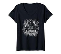 Mujer Edward Barbanegra Enseñar Pirata Capitán Leyenda Crá Camiseta Cuello V