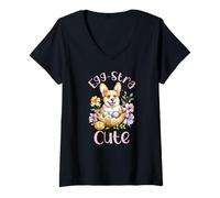 Mujer Egg-stra Cute Adorable Corgi en Huevo Divertido Huevo de Pascua Corgi Camiseta Cuello V