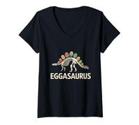 Mujer Eggasaurus Esqueleto de huevo de dinosaurio Camiseta Cuello V