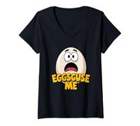 Mujer Eggscuse Me Funny Kawaii Juego de Palabras con Huevo impactado Camiseta Cuello V