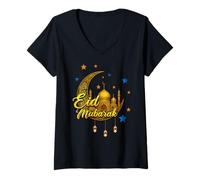 Mujer Eid Mubarak Feliz Ramadán Fiesta Islámica Islam Musulmán Camiseta Cuello V