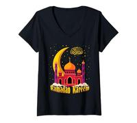 Mujer Eid Mubarak Ramadan Kareem Ayuno Niño islámico Musulmán Camiseta Cuello V