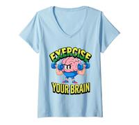 Mujer Ejercita tu cerebro Mancuerna cerebral de aprendizaje permanente mentalidad Camiseta Cuello V