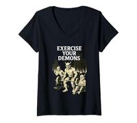 Mujer Ejercita Tus Demonios Divertido Juego de Palabras en el Gimnasio - He exorcizado Demonios Camiseta Cuello V