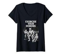 Mujer Ejercita Tus Demonios Divertido Juego de Palabras en el Gimnasio - He exorcizado Demonios Camiseta Cuello V