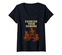 Mujer Ejercita Tus Demonios Divertido Juego de Palabras en el Gimnasio - He exorcizado Demonios Camiseta Cuello V
