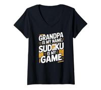 Mujer El abuelo es mi nombre Sudoku es mi juego divertido Camiseta Cuello V