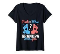 Mujer El abuelo rosa o azul te ama el género Revela el abuelo Camiseta Cuello V