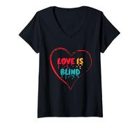 Mujer El amor es ciego Braille Conciencia de la ceguera con discapacidad visual Camiseta Cuello V
