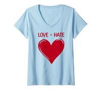 Mujer El Amor es más Grande Que el Odio Corazón Bonito Dulce Camiseta Cuello V