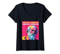 Mujer El Amor es una Enfermedad Mental Palabras de sabiduría de Platón Estilo de Arte Pop Camiseta Cuello V