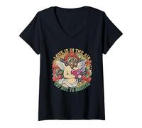 Mujer El Amor está en el Aire Trate de no respirarlo Cupido Anti Valentine Camiseta Cuello V