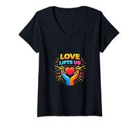 Mujer El Amor Levanta el Concepto de Apoyo del corazón de Unidad Camiseta Cuello V