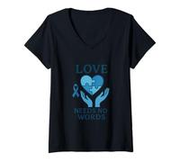 Mujer El Amor no Necesita Palabras Conciencia sobre el Autismo Corazón Azul Camiseta Cuello V