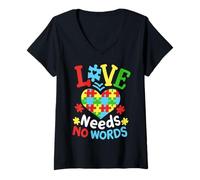 Mujer El Amor no Necesita Palabras Concientización sobre el Autismo Mes del Orgullo Autista Camiseta Cuello V