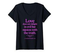 Mujer El Amor no se deleita en el Mal versículo bíblico 1 Corintios 13:6 Camiseta Cuello V