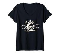 Mujer El Amor Nunca Termina - Tipografía de Lujo Blanca Elegante Celestial Camiseta Cuello V