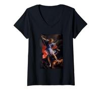 Mujer El Arcángel Miguel derrotando a Satanás por Guido Reni (1635) Camiseta Cuello V