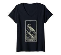 Mujer El arte del tarot mundial - Diseño de unidad cósmica de cuervo V3 Camiseta Cuello V