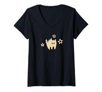 Mujer El aterrador gatito Tomcat de los 90 del Y2K se asusta bajo las estrellas Camiseta Cuello V