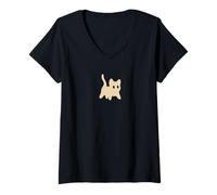 Mujer El Aterrador Gato Tomcat del Y2K de los 90 Tiene Miedo Camiseta Cuello V