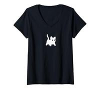 Mujer El Aterrador Gato Tomcat del Y2K de los 90 Tiene Miedo Camiseta Cuello V