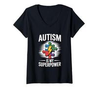 Mujer El Autismo es mi Superpoder - Concientización sobre el Autismo Niños autistas Camiseta Cuello V