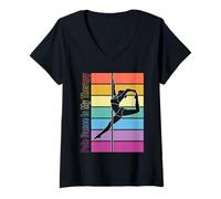 Mujer El Baile en Barra es mi Terapia Retro Rainbow Pole Dance Camiseta Cuello V