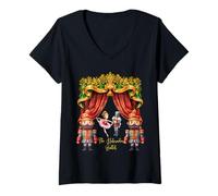 Mujer El Ballet Cascanueces de Navidad Príncipe y Princesa de Madera Camiseta Cuello V