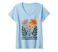Mujer El buen estado de ánimo de hoy es patrocinado por Jesús Groovy Christian Camiseta Cuello V