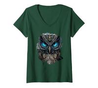 Mujer El búho Oscuro de la fantasía Camiseta Cuello V, Verde Bosque, XXL