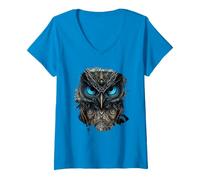 Mujer El búho Oscuro de la fantasía Camiseta Cuello V, Zafiro, L