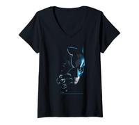Mujer El Caballero Oscuro Batman Máscara Silueta Azul Cara Perfil Camiseta Cuello V