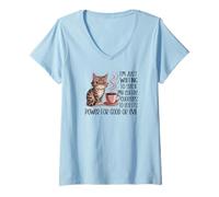 Mujer El café elige un gato divertido bueno o malo Camiseta Cuello V