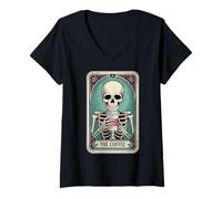 Mujer El café Tarot Carta Esqueleto café Divertido Camiseta Cuello V