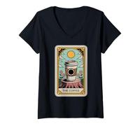 Mujer El Café Tarot Tarjeta Oficina Humor Divertido Café Camiseta Cuello V