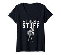 Mujer El camarógrafo se queda quieto mientras hago magia Camiseta Cuello V