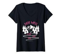 Mujer El Camino Es El Destino Senderismo Montañas Montañas Viaje De Senderismo Camiseta Cuello V