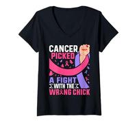 Mujer El cáncer de Mama eligió Pelea con la Cinta Rosa del Polluelo Equivocado Camiseta Cuello V
