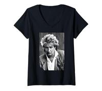 Mujer El Cantante Rod Stewart de los rostros en 1986 Camiseta Cuello V