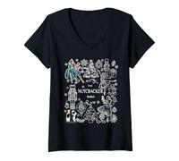 Mujer El Cascanueces Ballet Clara Árbol de Navidad Danza de Vacaciones Camiseta Cuello V